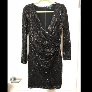 LAUREN Ralph Lauren Black Sequin Long Sleeve Dress